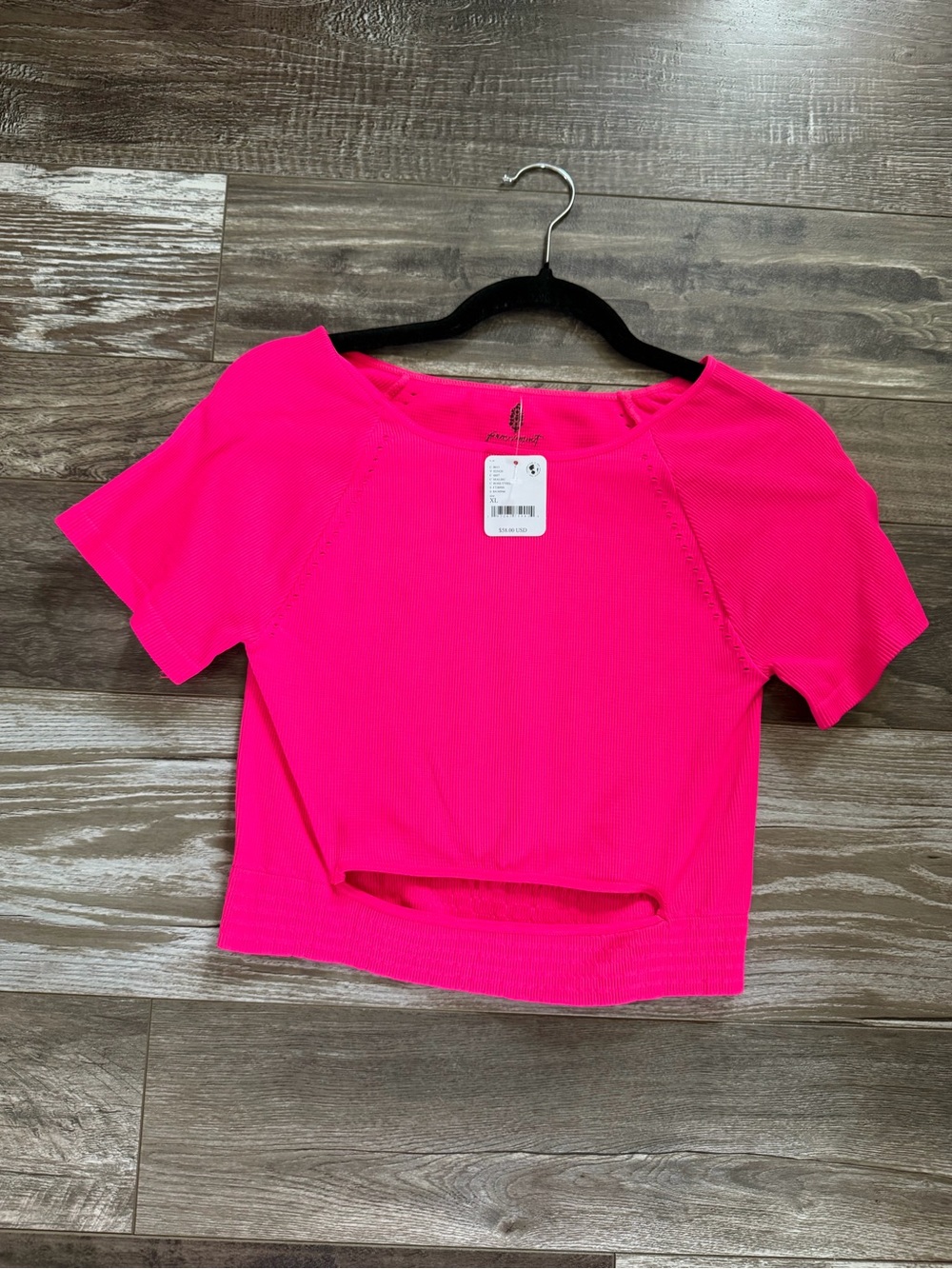 Free People Neon Pink Short Sleeve Ribbed Crop Top